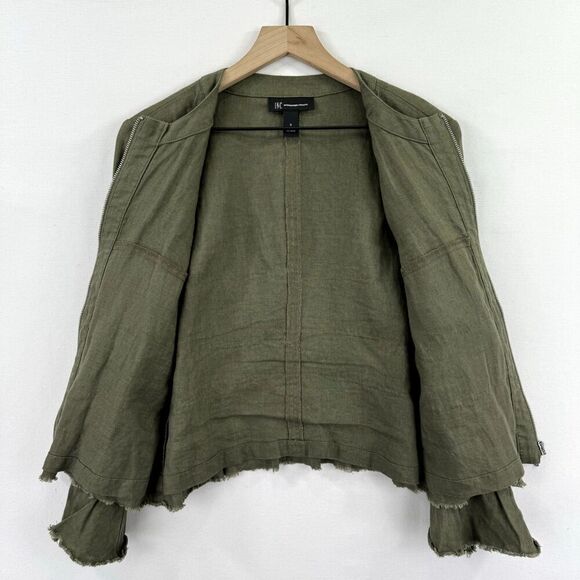 INC International Concepts Jacket Women Small Green 100% Linen Lagenlook Ruffled - Picture 8 of 15